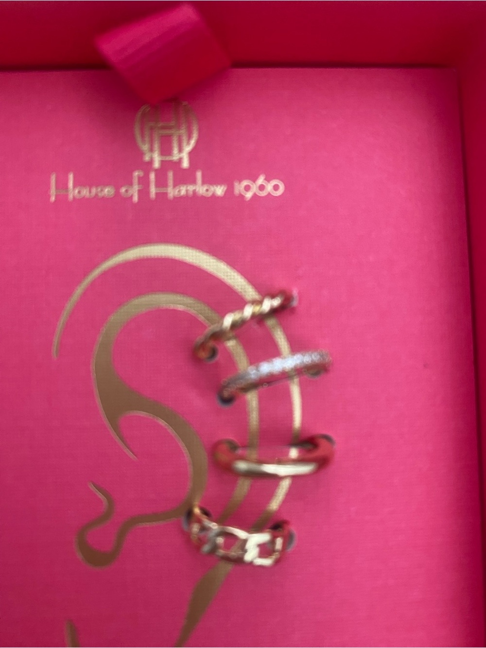 House of Harlow 1960 Gold Ear Cuff Set on Pink Card